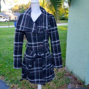 Black Plaid Tweed Winter Coat